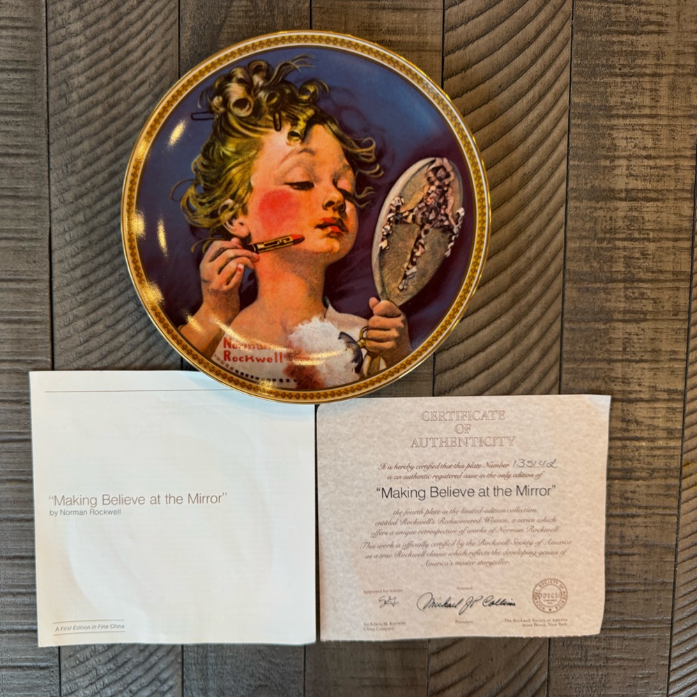 Knowles Norman Rockwell Art Making Believe At The Mirror Decorative Plate 13514L
